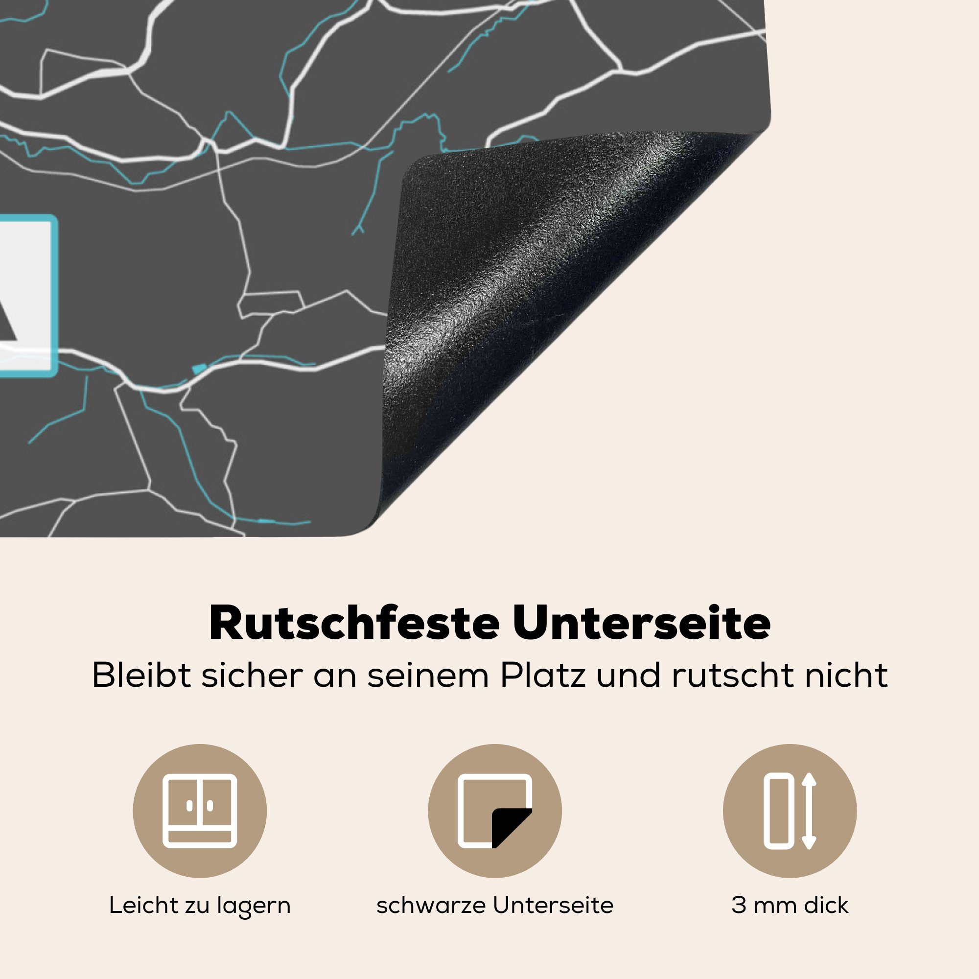 MuchoWow Herdblende-/Abdeckplatte Karte - Gera für Deutschland 78x78 Stadtplan - Blau, - cm, Arbeitsplatte Ceranfeldabdeckung, - Vinyl, (1 tlg), küche