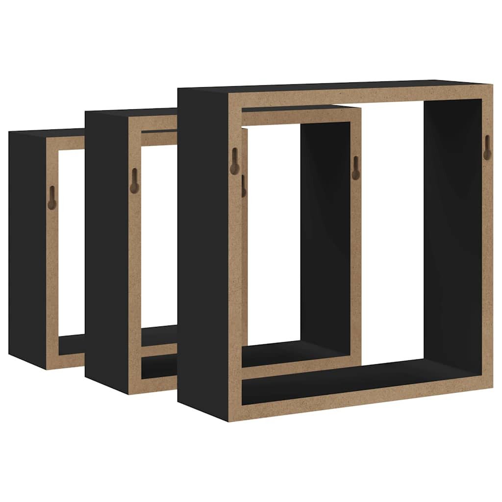 furnicato Regalwürfel 3er Set schwebende Würfelregale MDF Schwarz 30x10x30, 27x10x27, 24x10, Unsichtbare Wandhalterung für Wandregale mit 5 kg Belastbarkeit – Bild 5 von 5