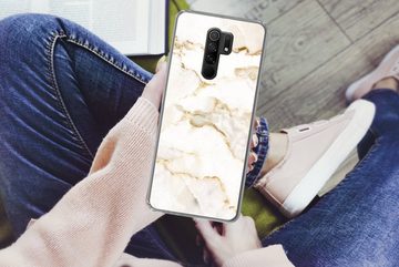 MuchoWow Handyhülle Marmor - Limette - Gold - Luxus - Marmoroptik - Weiß, Phone Case, Handyhülle Xiaomi Redmi 9, Silikon, Schutzhülle