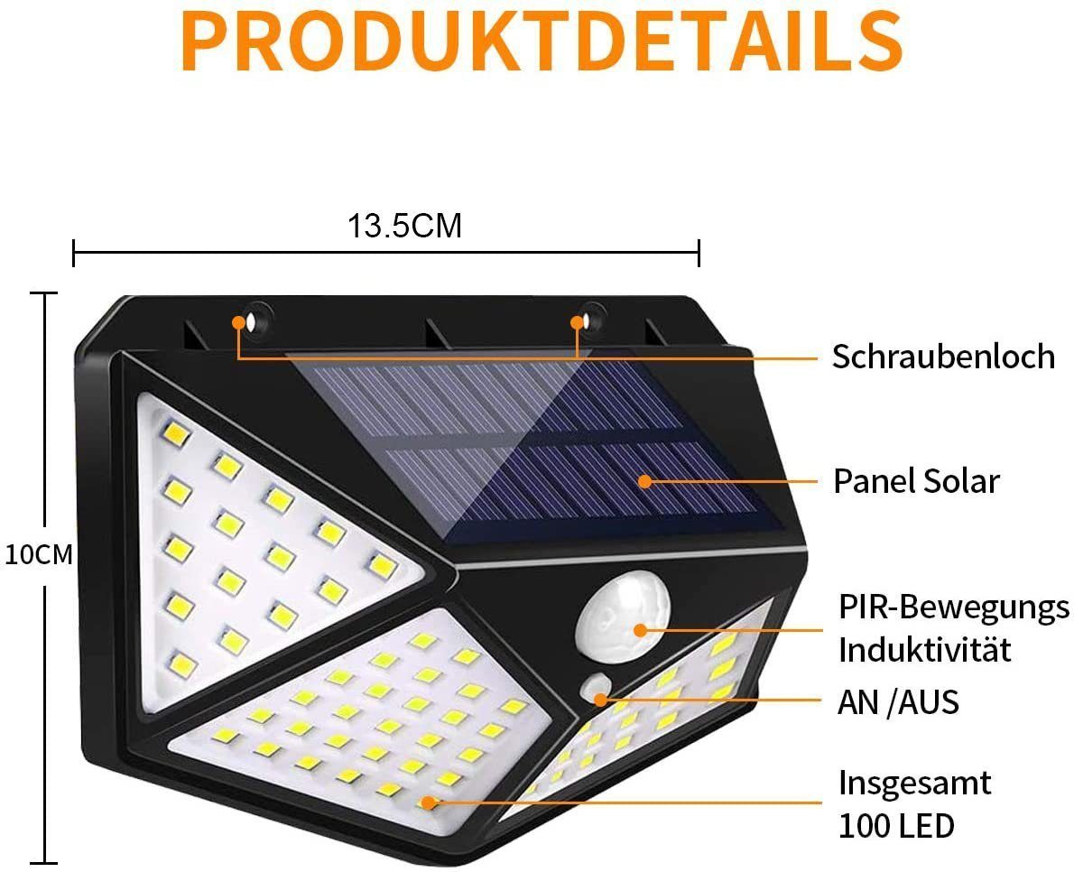 Oneid LED Solarleuchte Außen Solarlampen (2Stück),100LED Solarleuchte Garten Wandleuchte für