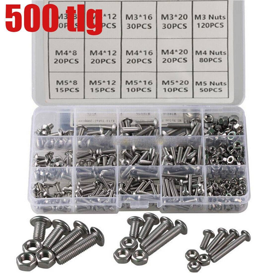 Schrauben-Set 500 tlg M3 M4 M5 Edelstahl Innen Sechskant Schrauben
