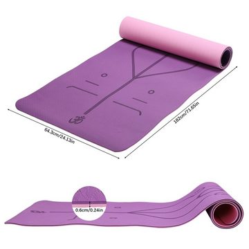 SEEZSSA Yogamatte Gymnastikmatte+Netzbeutel rutschfest TPE Yogamatte mit Körperlinie, (Schockabsorbierend und verdickend, Deep Purple-Princess Pink), 183x61x0.6cm langlebig Matte für Tanzen&Springseil &Yoga