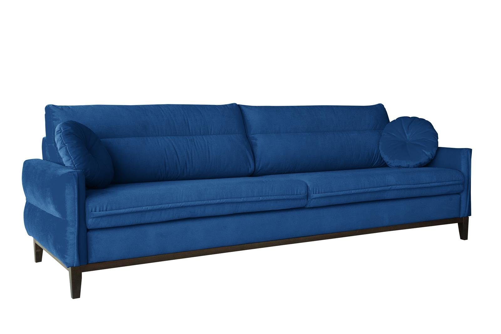 Beautysofa Sofa Belweder, 268 cm breite, Polstercouch für Wohnzimmer, 3-Sitzer Sofa aus Velourstoff, Dreisitzer im skandinavisches Stil Marineblau (kronos 09)