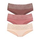 Vivance Slip (3er-Pack) aus elastischer Baumwolle mit floraler Spitze