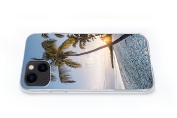 MuchoWow Handyhülle Strand - Sonnenuntergang - Palme, Handyhülle Apple iPhone 13, Smartphone-Bumper, Print, Handy