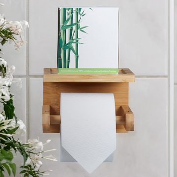 relaxdays Toilettenpapierhalter Bambus Toilettenpapierhalter mit Ablage