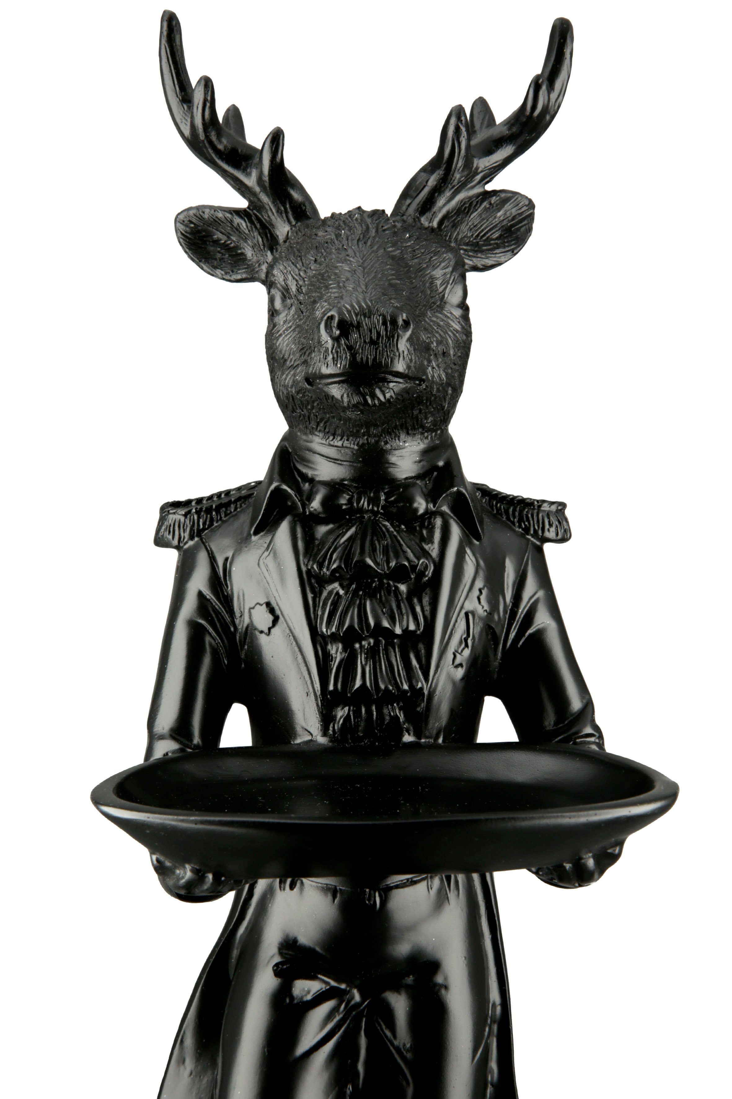 GILDE Dekofigur Figur Hirsch Höhe mit Gentleman schwarz, Farbe 47cm Tablett Hirschfigur, Tablett