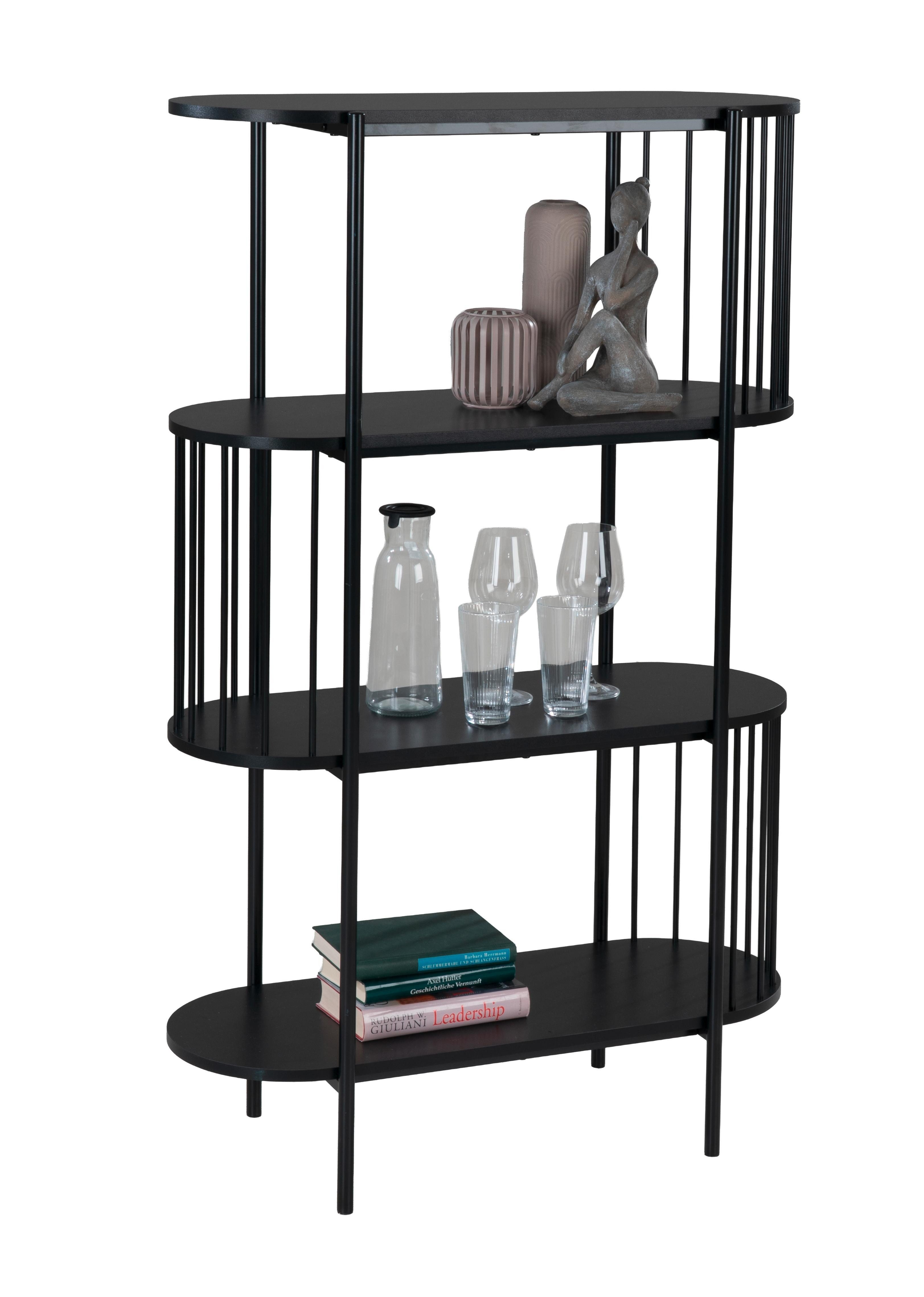 casa NOVA Regal AUGUST, 3 Fächer, Schwarz matt, Metall, B 80 x H 133 x T 34 cm