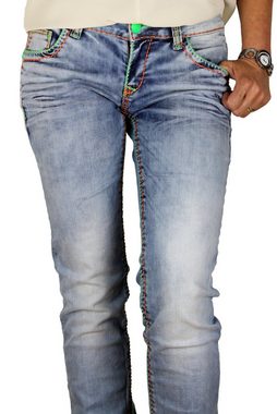 Cipo & Baxx Straight-Jeans Damen Jeans Hose mit dicken Neon Nähten außergwöhnliches Design mit vielen Neon Elementen