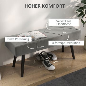 HOMCOM Polsterbank Sitzbank mit X-Muster, in Samtoptik, bis 120 kg Belastbar (Flurbank, 1-St., Bettbank), für Schlafzimmer, 100 x 36 x 45 cm, Grau