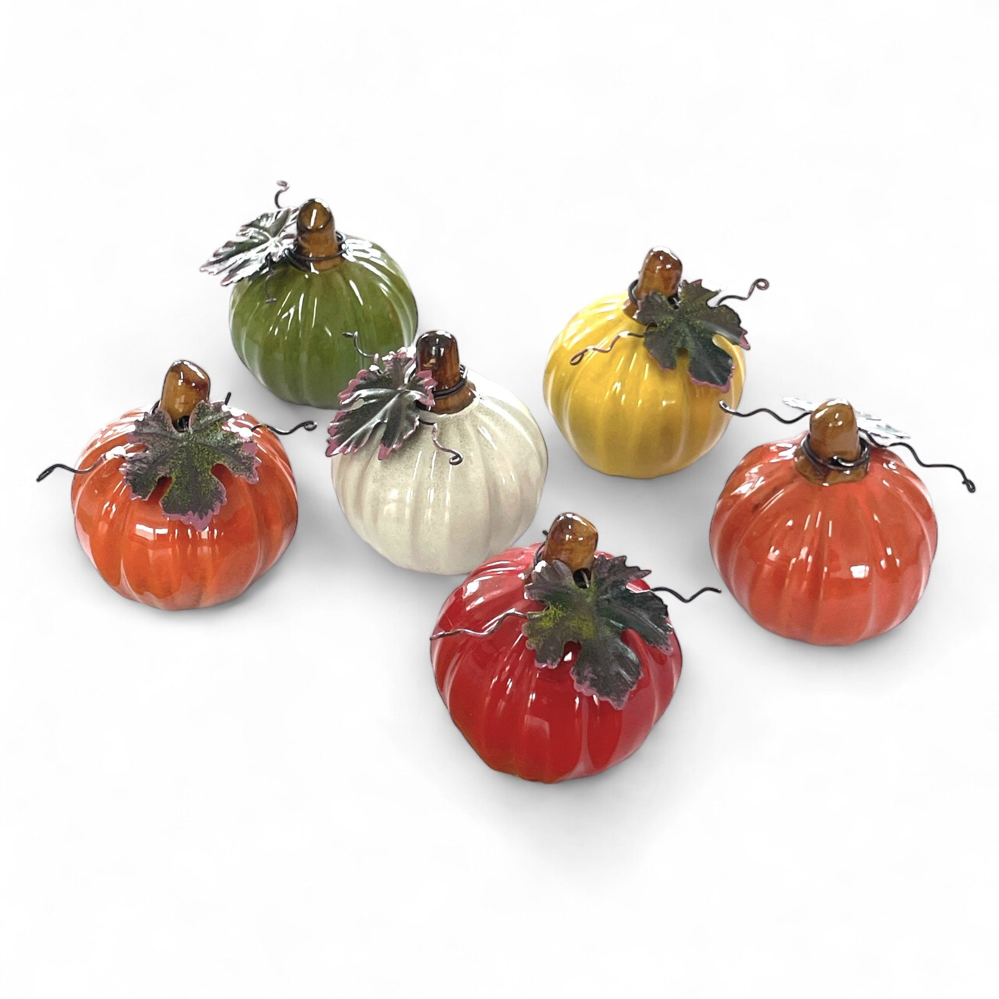 Dragimex Dekoobjekt 6x Kürbis aus Keramik, Herbstdekoration, Halloween-Deko Ø 7cm H 8cm