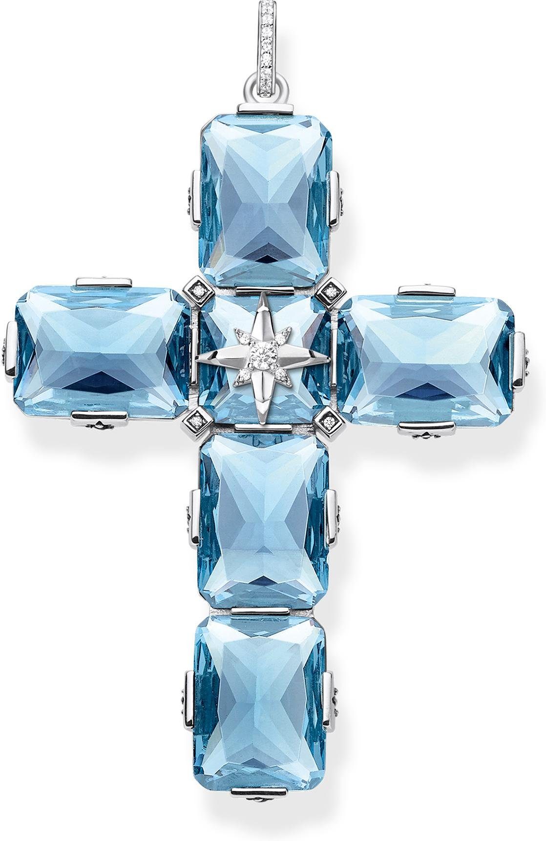 Kreuzanhänger Thomas Sabo Kreuz große blaue Steine mit Stern PE881-644-31 Anhänger