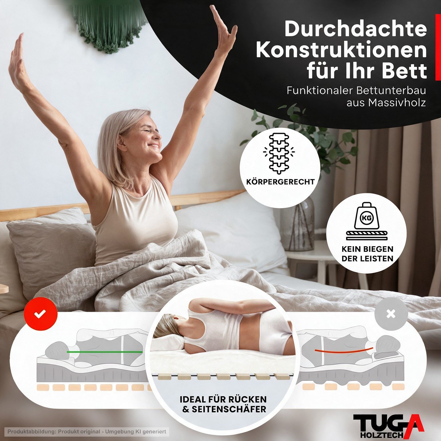 Rollrost Lattenrost inkl. Auflagerrahmen 90x200 cm Rolllattenrost Palettenbett, TUGA-Holztech – Bild 4 von 5