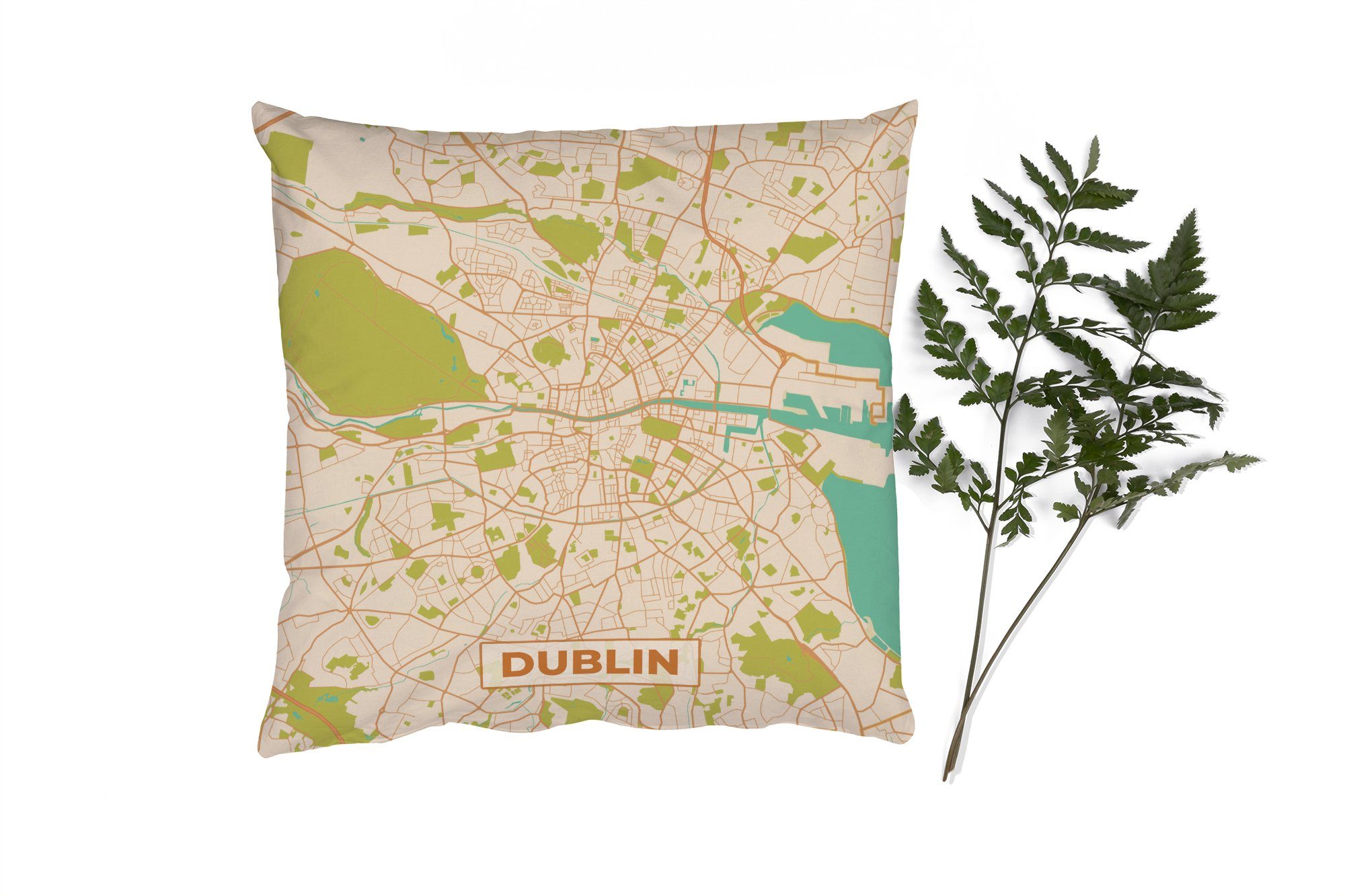 mit - für Dublin - Stadtplan - Schlafzimmer, Wohzimmer, Sofakissen Zierkissen Karte, Vintage Dekokissen Deko, MuchoWow Füllung