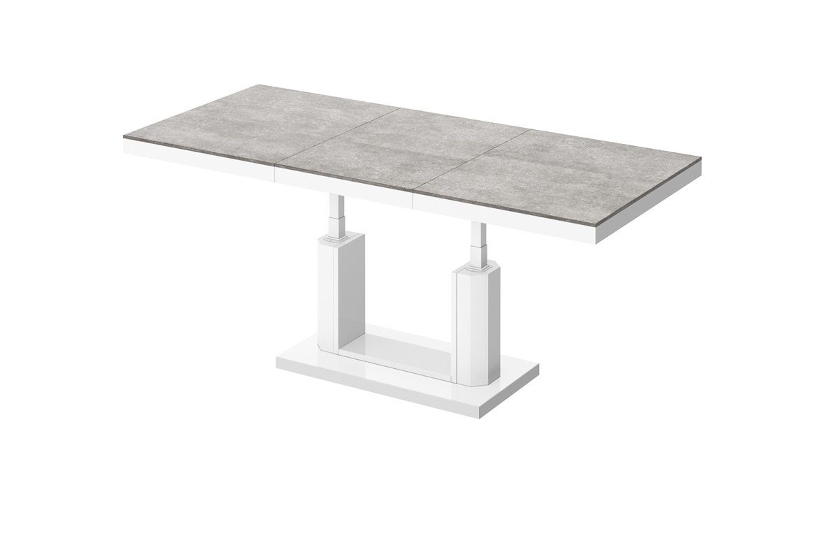designimpex Couchtisch H-120 Grau Beton-Weiß Weiß Beton stufenlos / Hochglanz höhenverstellbar Hochglanz ausziehbar