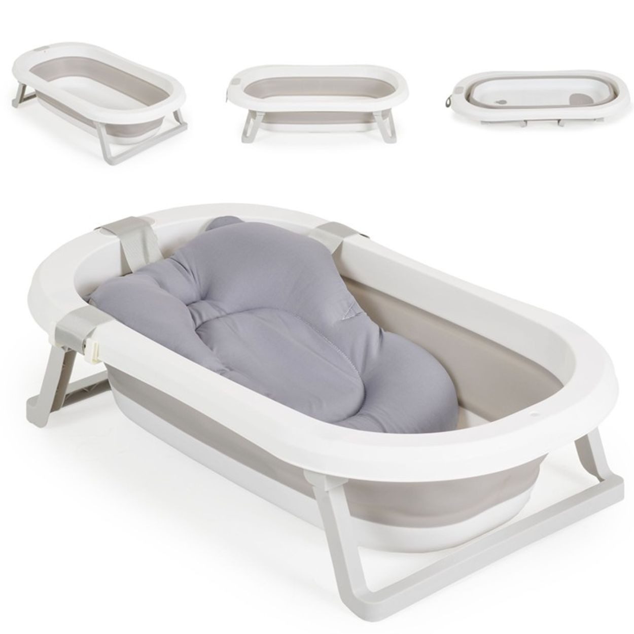 Moni Babybadewanne Babybadewanne Palma faltbar, 3-teilig Badekissen Schwamm Ablaufloch Stöpsel