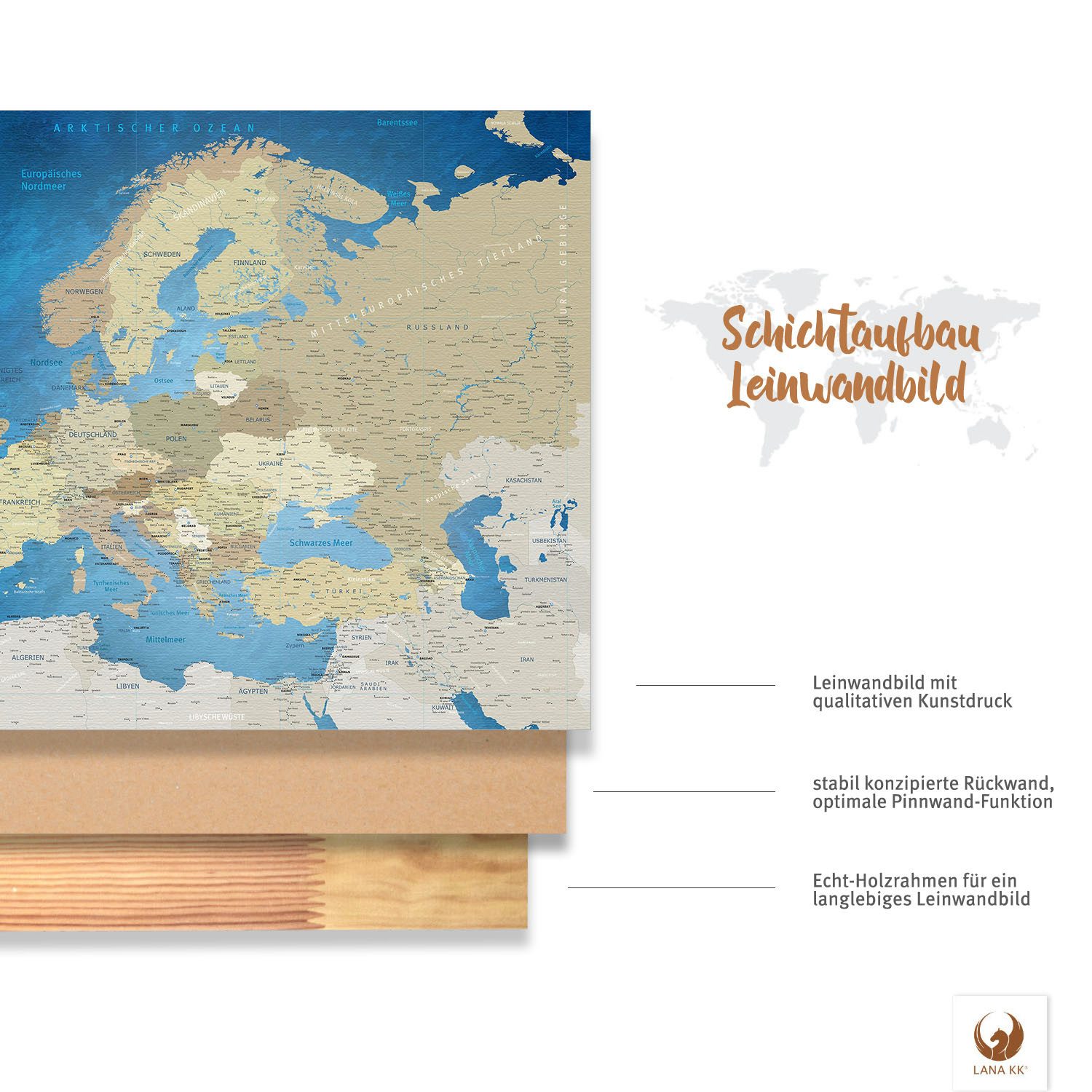 LANA KK Leinwandbild Europakarte Pinnwand zum günstig online kaufen