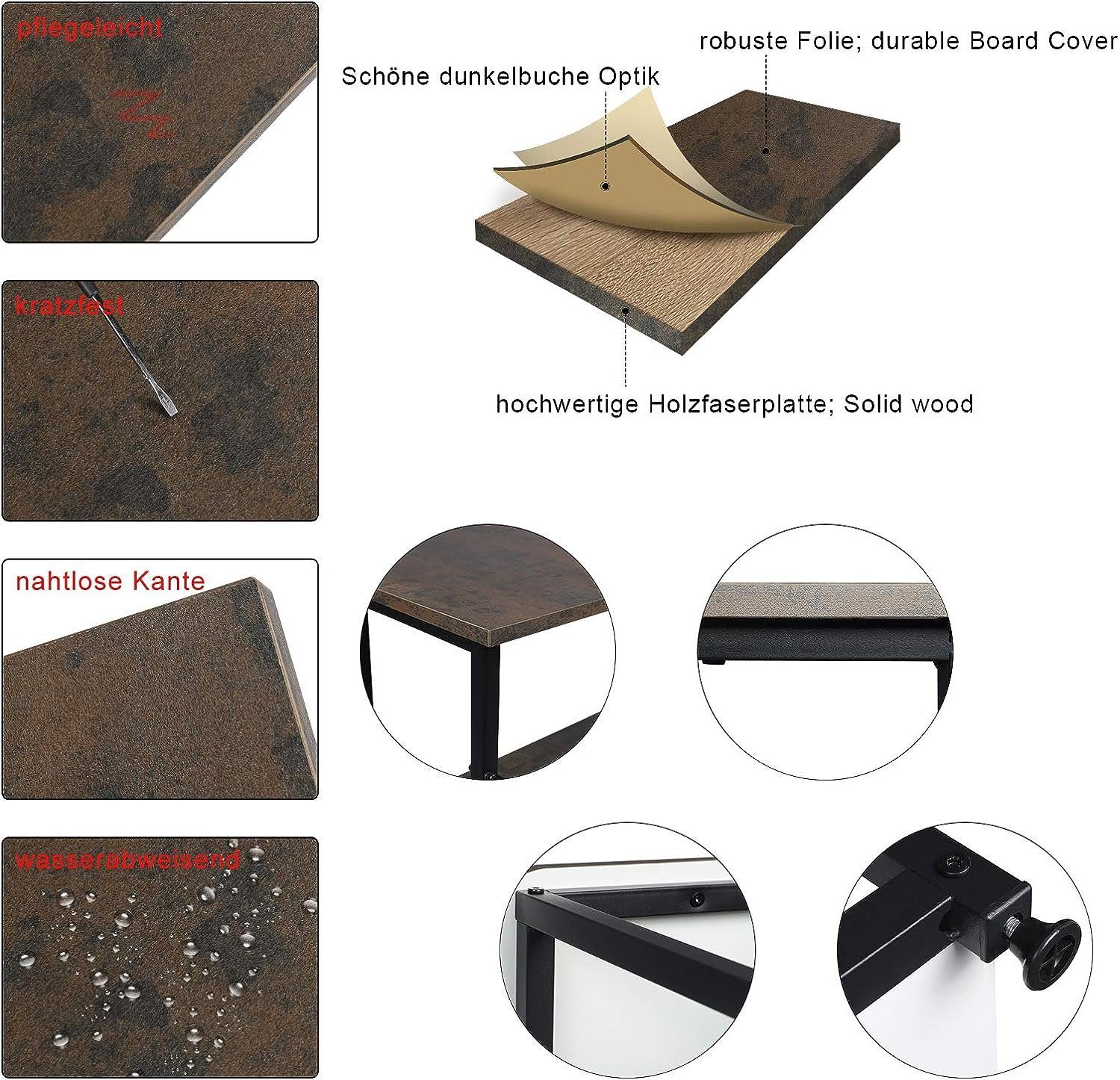 Woltu Schreibtisch (1-St), aus Holz ca.120x74x71,5 Ablage, Schwarz-Rostfarbe mit und Stahl, cm