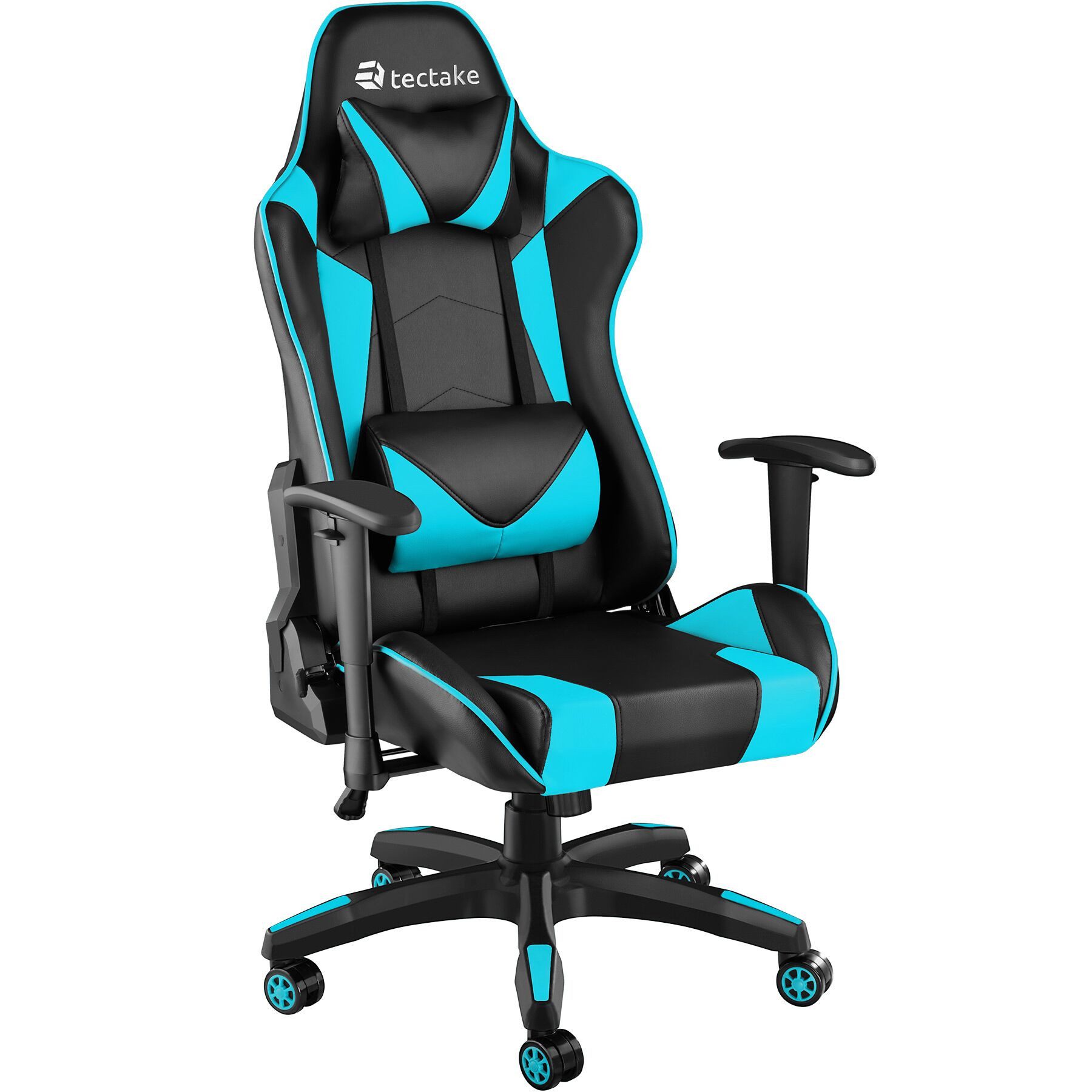 tectake Gaming-Stuhl Gaming-Sessel, Belastbarkeit 120 kg, mit verstellbarer Rückenlehne (Racing-Stuhl Twink, 1 St), Dicke Polsterung, Kunstlederbezug, abnehmbares Nacken- & Lendenkissen