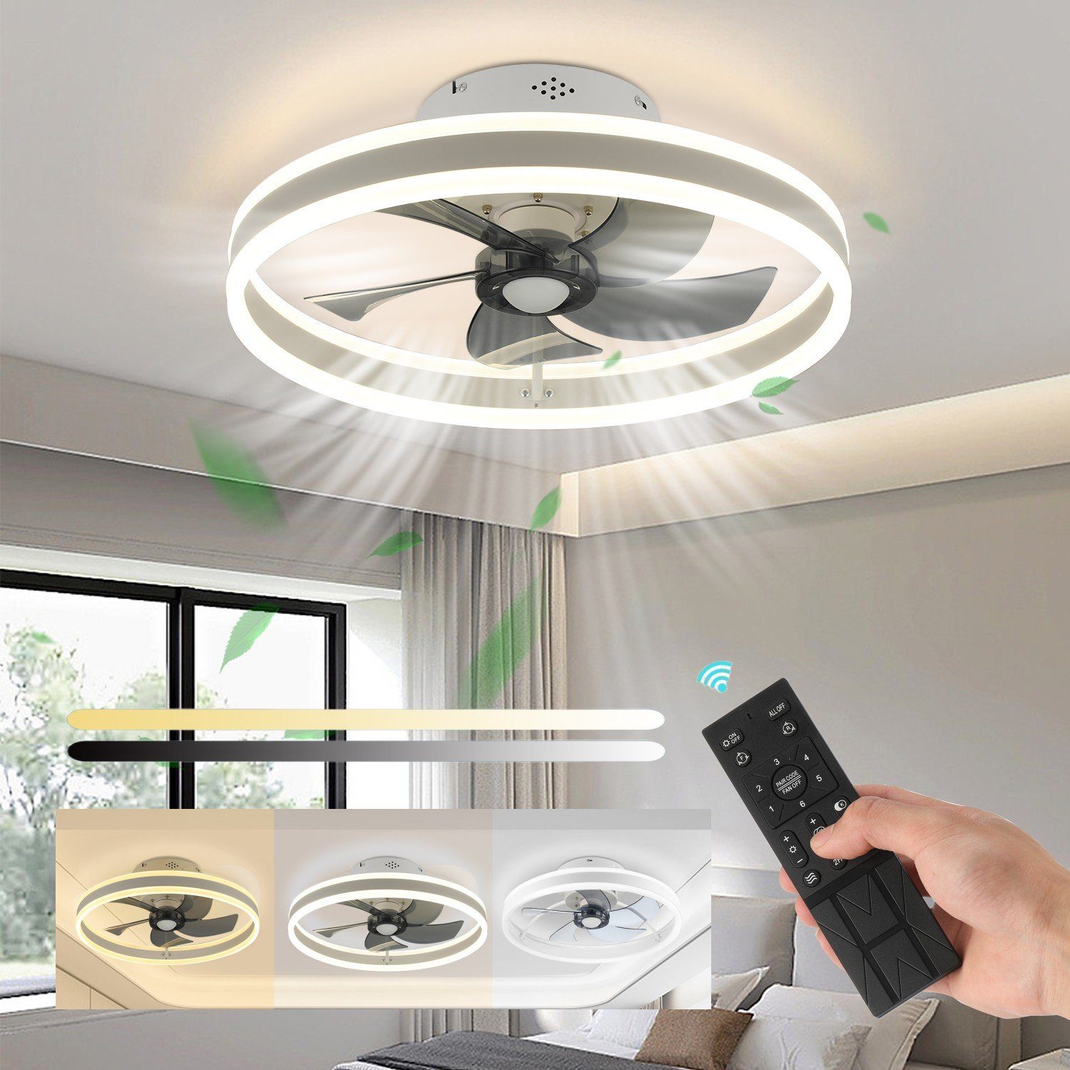 mit LETGOSPT 6 Deckenventilatoren Geschwindigkeiten, 36W Wohnzimmer Deckenlampe Fan, LED Deckenventilator Licht Schlafzimmer