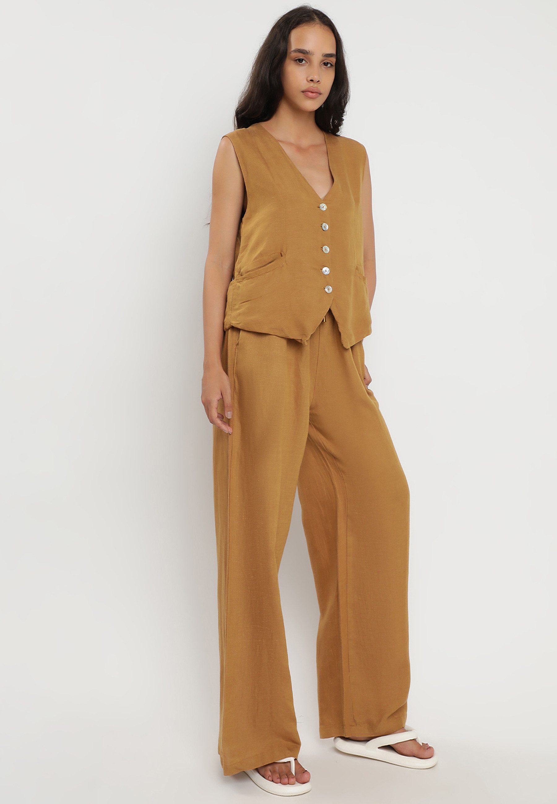 YC Fashion & Style Hosenanzug Zweiteiliger Anzug aus Leinen Hose & Weste (2-tlg) im 2-teiligen Set im lässigen Look