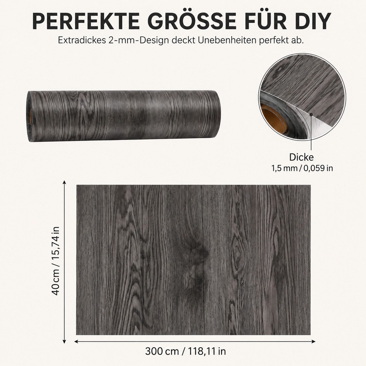 BlingBin Möbelfolie Selbstklebende Möbelfolie in Holzoptik 40×300 cm, (1er Set, 1St.}, 1 x Klebefolie Rolle), Wasserdicht Dekorfolie, zuschneidbare Möbelfolie für DIY-Renovierung