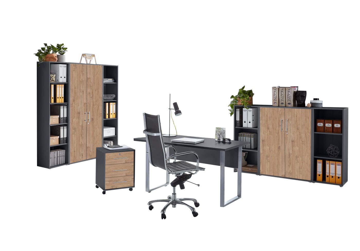 BMG Möbel Büromöbel-Set Office Edition Mini Set 5, (Spar-Set, 8 teilig), Büromöbelset inklusive Aktenschränke und Regale, Made in Germany