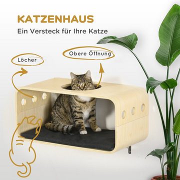 PawHut Katzen-Kletterwand 3er-Set Katzentreppen, katzenkratzbaum Stahl, Polyester, Natur+Schwarz, 30B x 59L x 27.5H cm