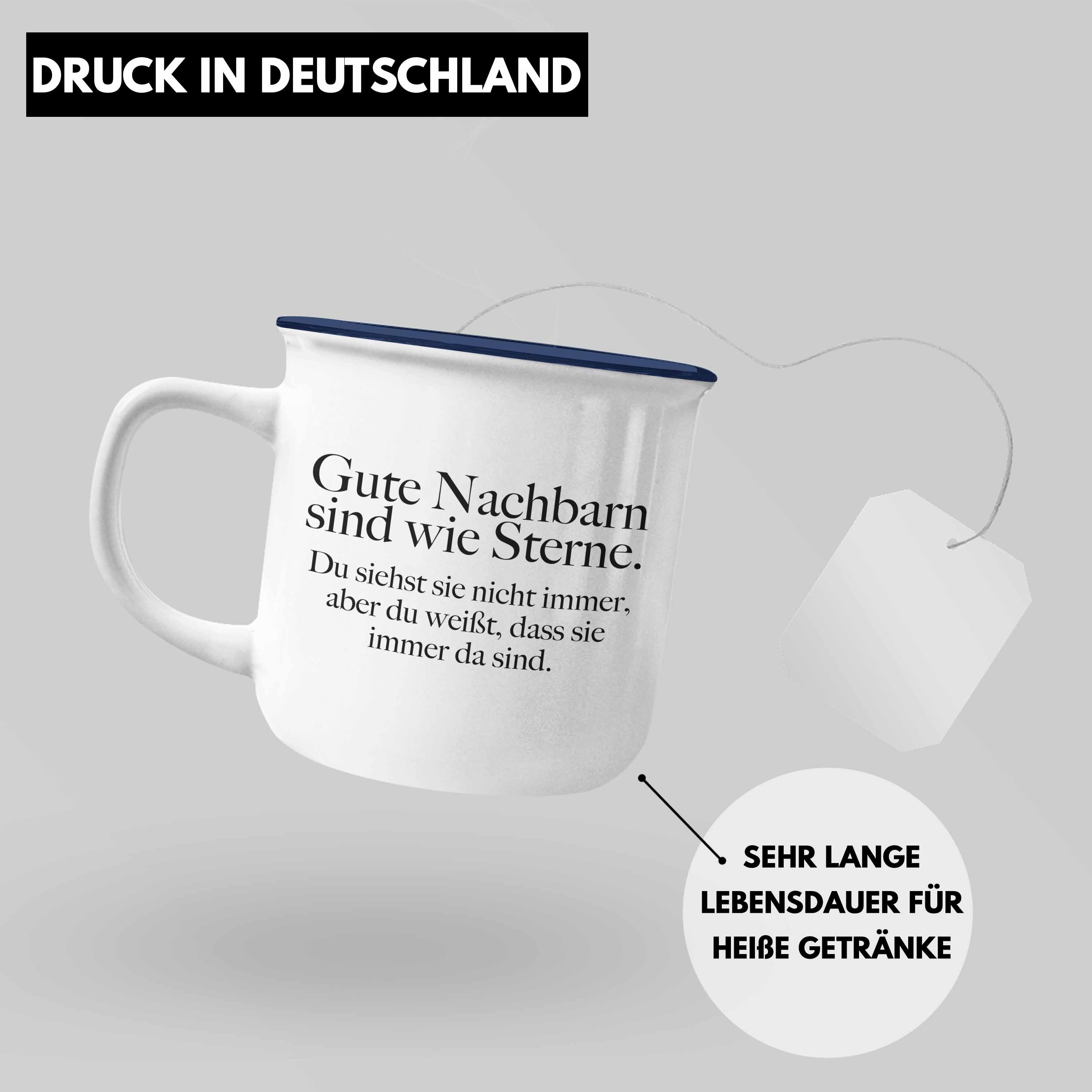 Trendation Thermotasse Trendation Abschied - Blau Nachbar - Nachbarn Emaille Tasse Nachbar Bester Geschenk Trendation Nachbarn Gute Abschiedsgeschenk Nachbarin