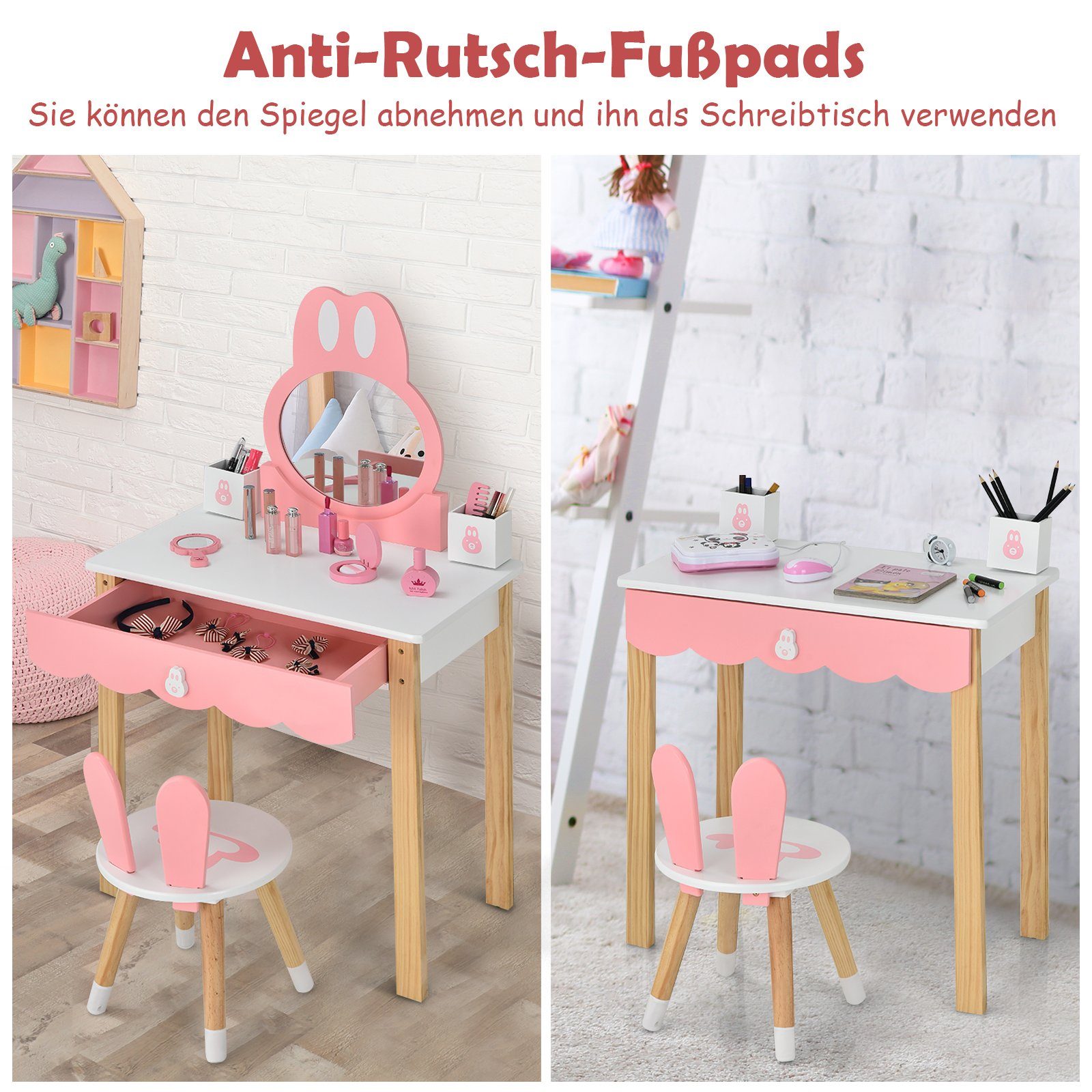 COSTWAY Schminktisch, Kinder, mit Hocker, Spiegel, günstig online kaufen