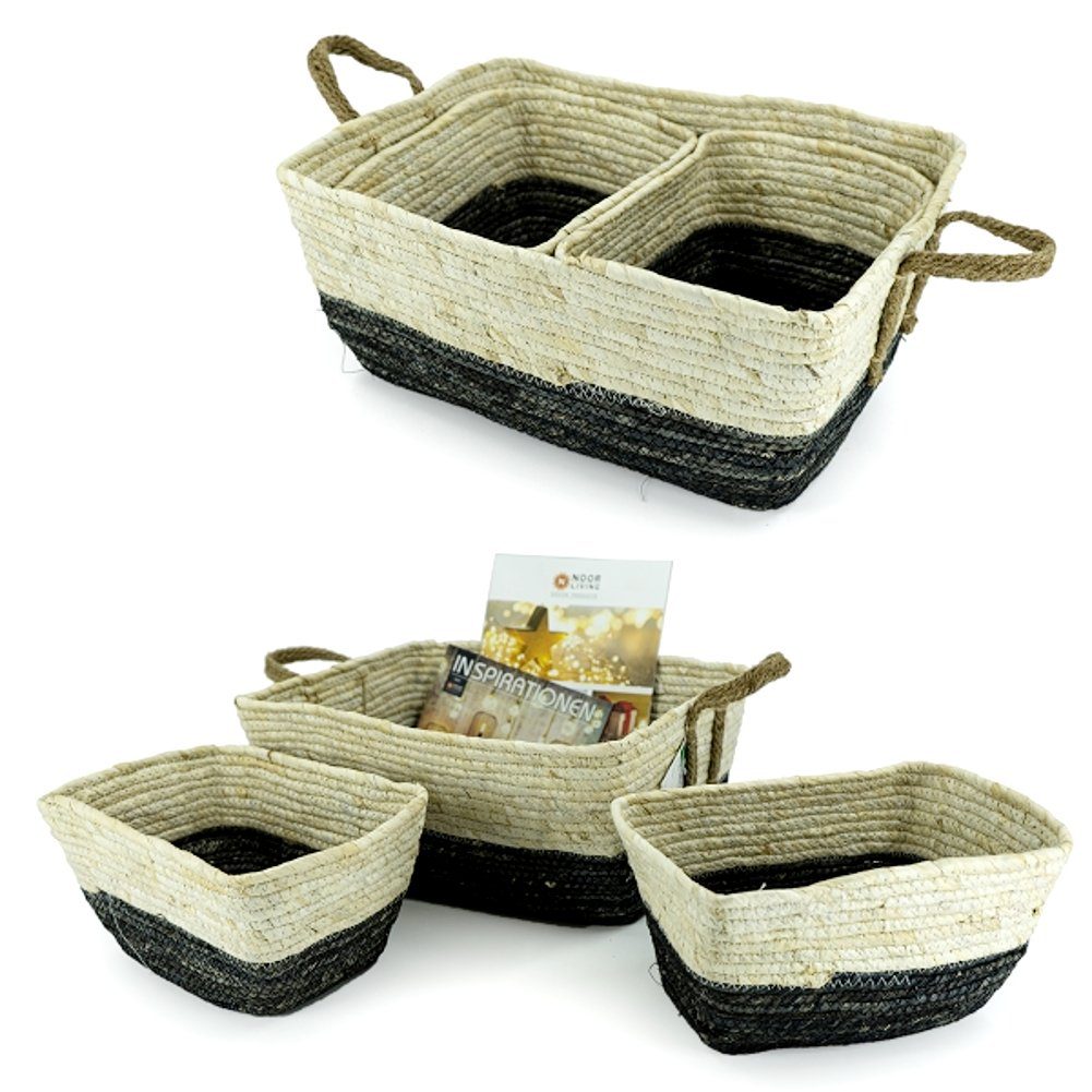 Macosa Home Dekokorb Deko-Korbset 3tlg. Grau Natur Naturgeflecht mit Jute-Griff rechteckig (3 St), Aufbewahrungskorb Set Korb Dekokörbe Aufbewahrung Schrankkorb