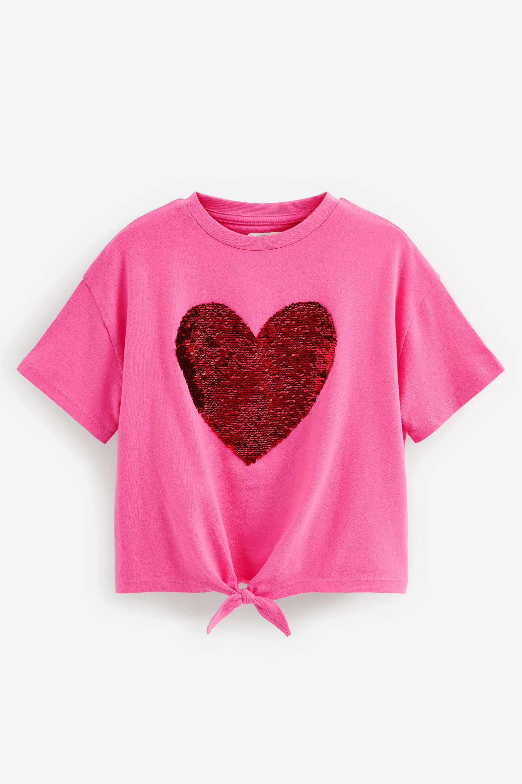 Next mit glänzendem Paillettenherz Pink/Red T-Shirt (1-tlg) Heart T-Shirt
