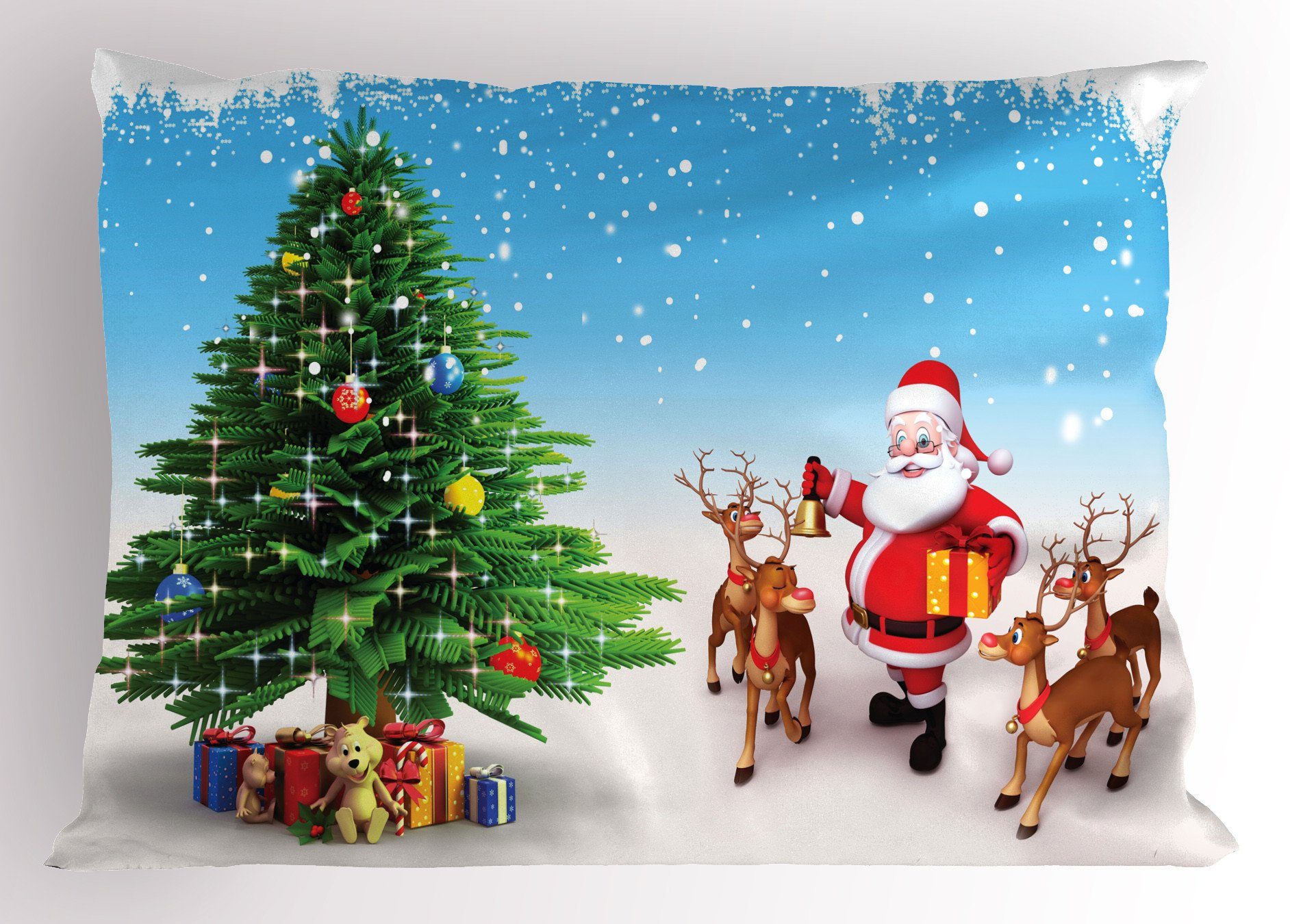 Abakuhaus Kissenbezug, Size Bells Weihnachtsmann Gedruckter Baum (1 Kissenbezüge Standard Stück), Dekorativer Jingle King