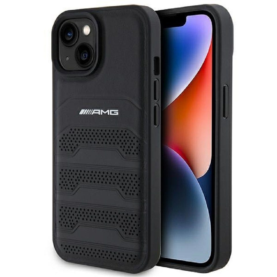 Mercedes Benz AMG Handyhülle Case iPhone 15 Echtleder schwarz Logo 6,1 Zoll, Kantenschutz