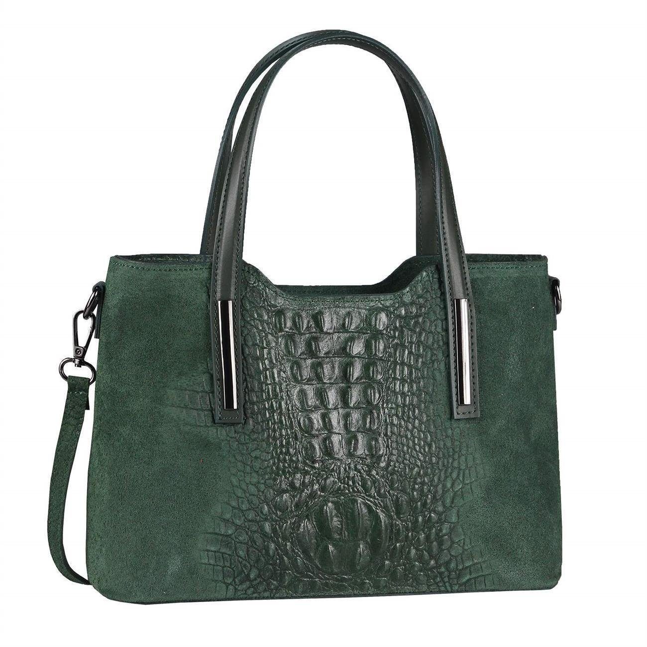 ITALYSHOP24 Schultertasche Made in Italy Damen echt Leder Henkeltasche Shopper Lederhandtasche, Kroko Muster, Italienische Umhängetasche Cross Over Body Bag, Premium