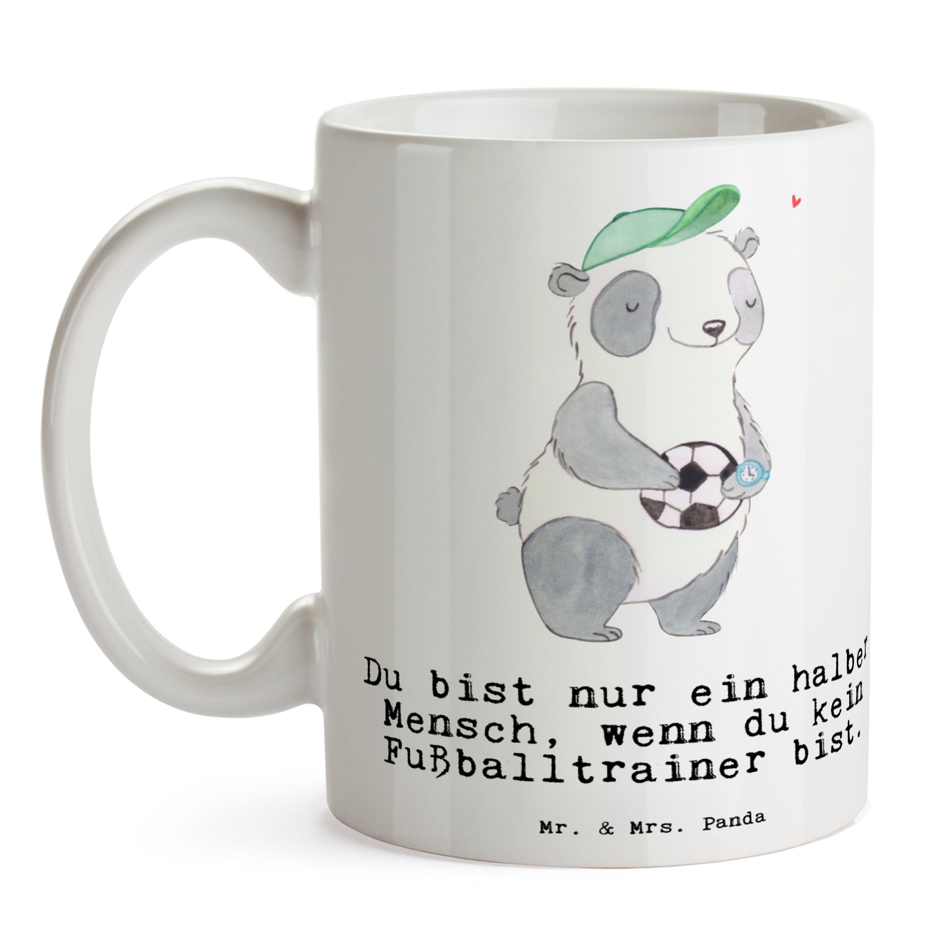 Panda Geschenk, Mrs. - & Fußballtrainer Mr. mit Fußballspiel, Keramik Weiß Kaffeebecher, - Tasse Herz