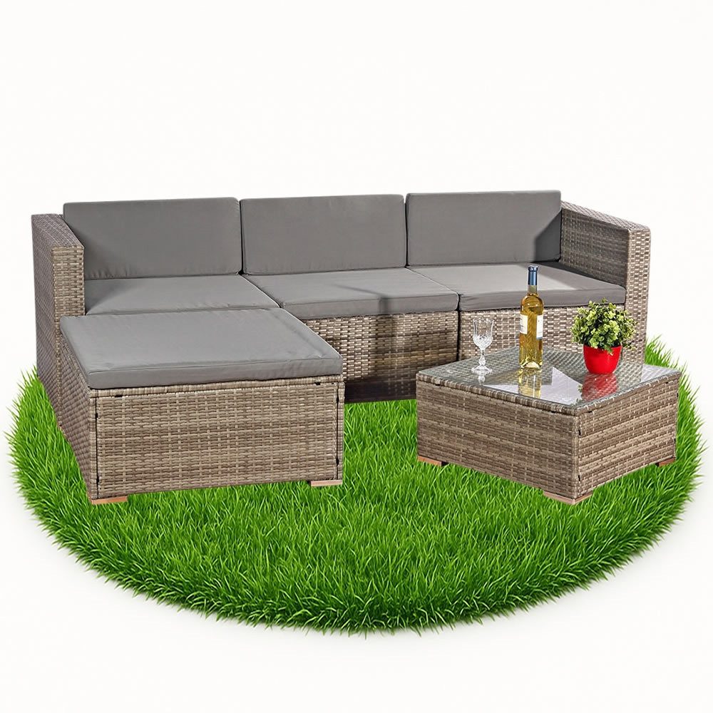 Mucola Gartenlounge-Set Polyrattan Lounge 5tlg. Gartengarnitur Sitzgruppe Sitzgarnitur Sofa, (Set, 5-tlg., Möbelset), Schraub-Ausgleich-Standfüße