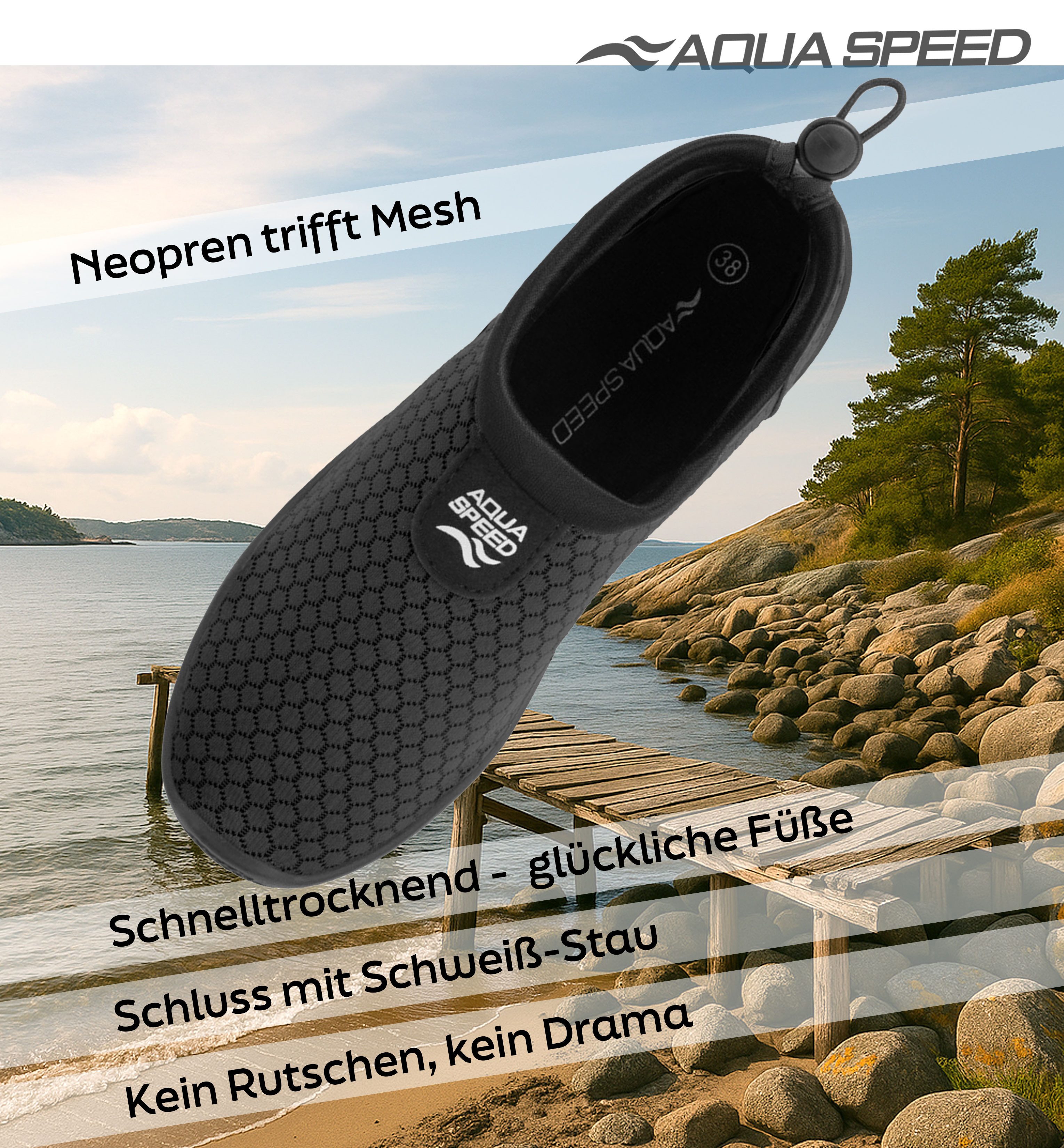 Aqua Speed 30 Aqua Shoe Allround-Schwimmschuhe für Sauna, Strand & Sommerurlaub Wasserschuh (Aqua Schuhe mit starkem Halt – für Sauna, Reisen & Alltag) Mit Mikrofaserhandtuch – Atmungsaktiv & sicher für unterwegs