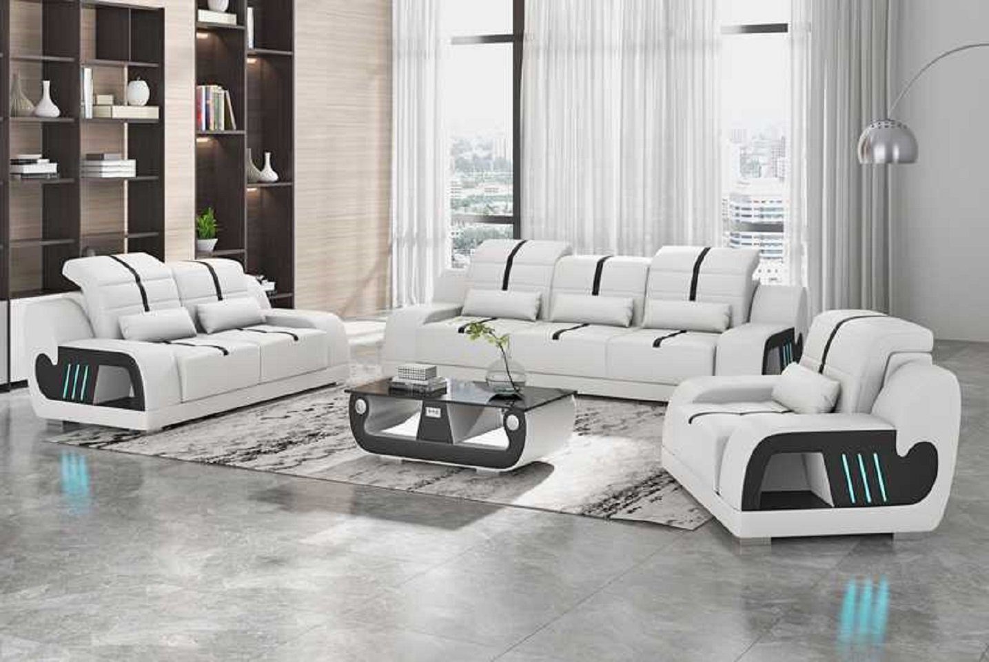 JVmoebel Wohnzimmer-Set Luxus Couchgarnitur Sofagarnitur Weiß Sofa 2+3 (3-St., + Sofa Nur Sitzer Sessel), Komplette in 321, Kunstleder Europe Made