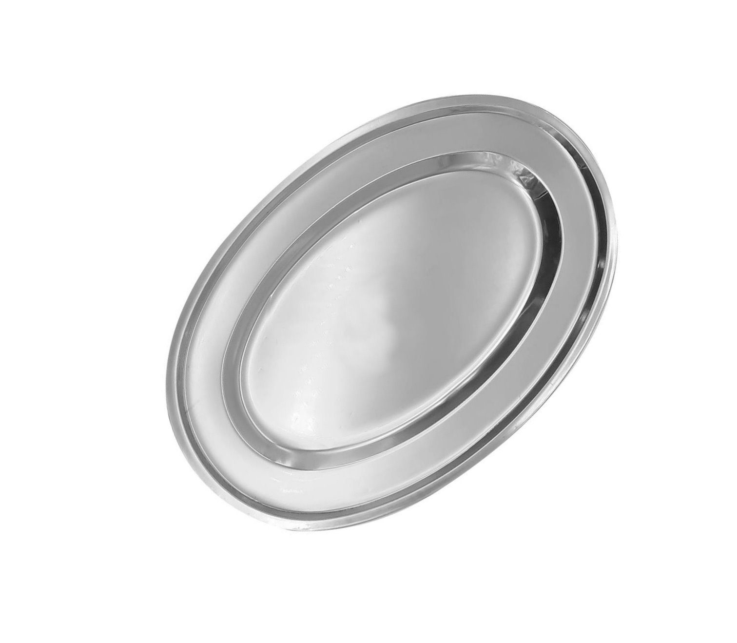 Servierplatte, 40cm/silber dynamic24 (1-tlg), Platte oval Servierplatte Tablett Serviertablett Gastronomie Edelstahl,