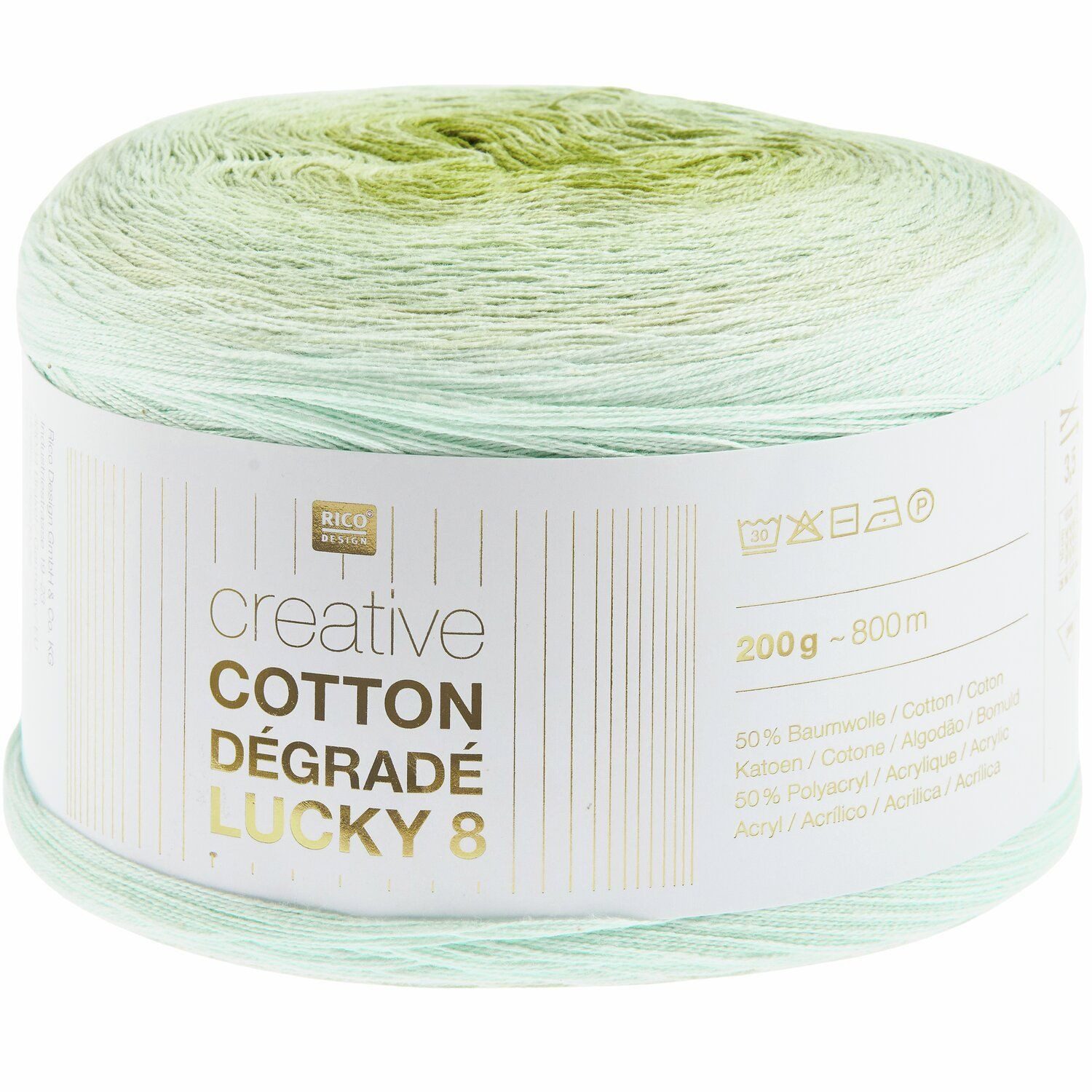 Rico Design Wolle Creative Cotton Dégradé Lucky 8, Farbverlaufsgarn Bobbel Häkelwolle, 800,00 m (Baumwollgarn mit Farbverlauf, Handstrickgarn, Strickwolle, Strickgarn, Baumwollmischgarn Baumwolle Polyacryl), mit Strickanleitung und Häkelanleitung zum download