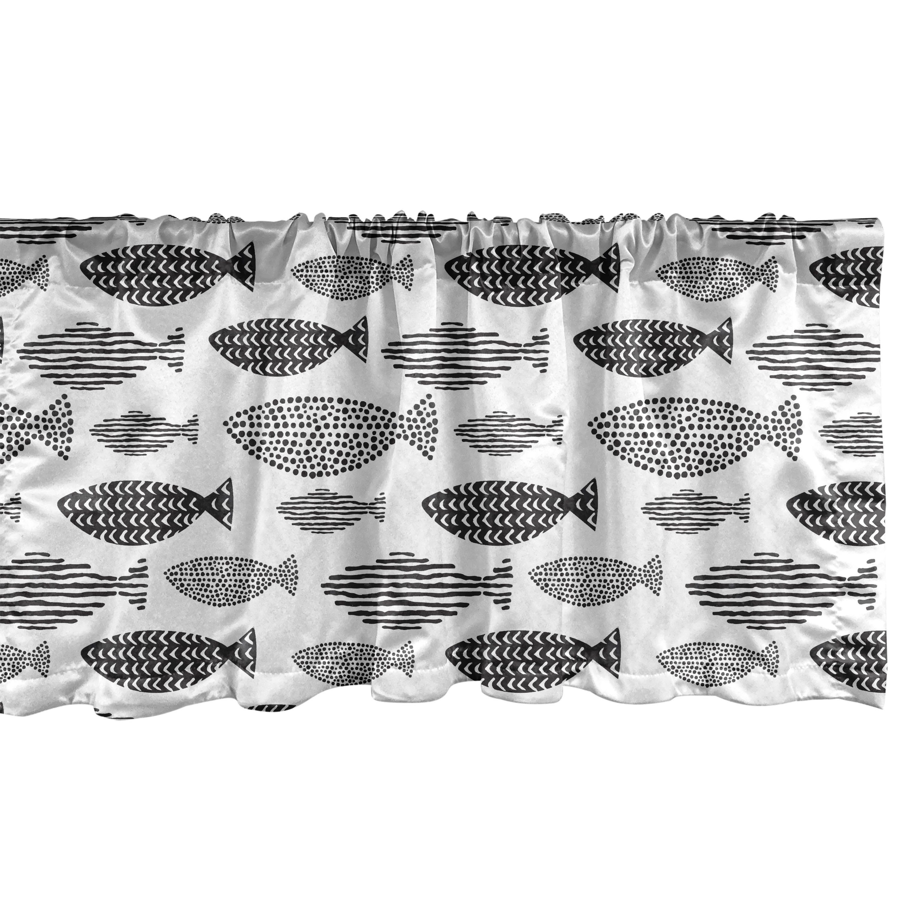 Scheibengardine Vorhang Volant für Stangentasche, Schlafzimmer Küche mit Weiß Microfaser, Seetiere Fisch Abakuhaus, Dekor Schwarz