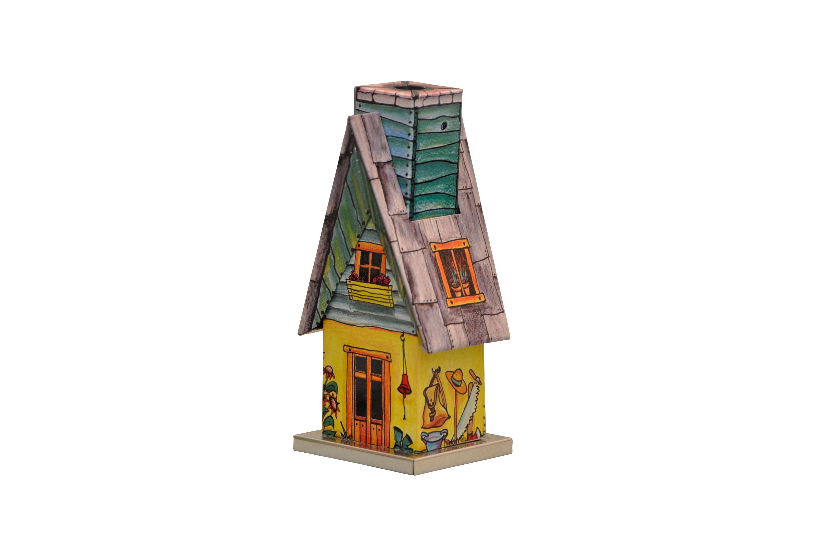 KNOX Räucherhaus Gartenhütte - aus Metall - Höhe ca. 11,5cm - für Räucherkerzen Größe M, für Liebhaber traditioneller Räucherhäuser - Ideal als Geschenk