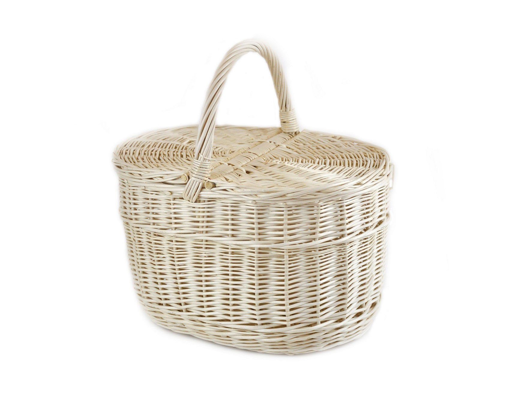 MyBer® Einkaufskorb Korb aus Weide geflochten Picknickorb Tragekorb 2 Deckel, 40/28/22 (38cm mit Griff). Handarbeit. Braun oder weiß