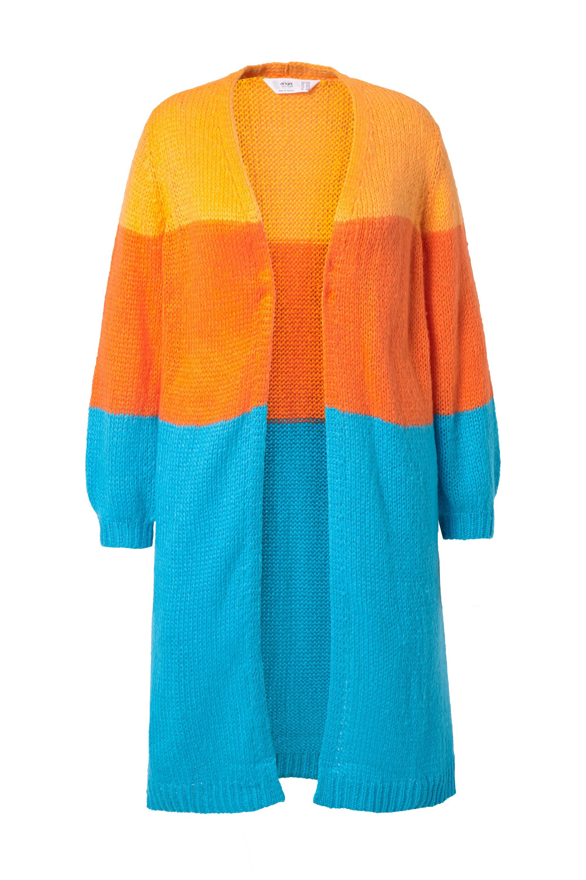 Strickjacke Strickjacke langer Straight Fit Blockstreifen