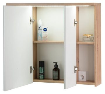 Badezimmerspiegelschrank POOL, Braun, Breite 80 cm, 3 Spiegeltüren, inkl. LED-Beleuchtung