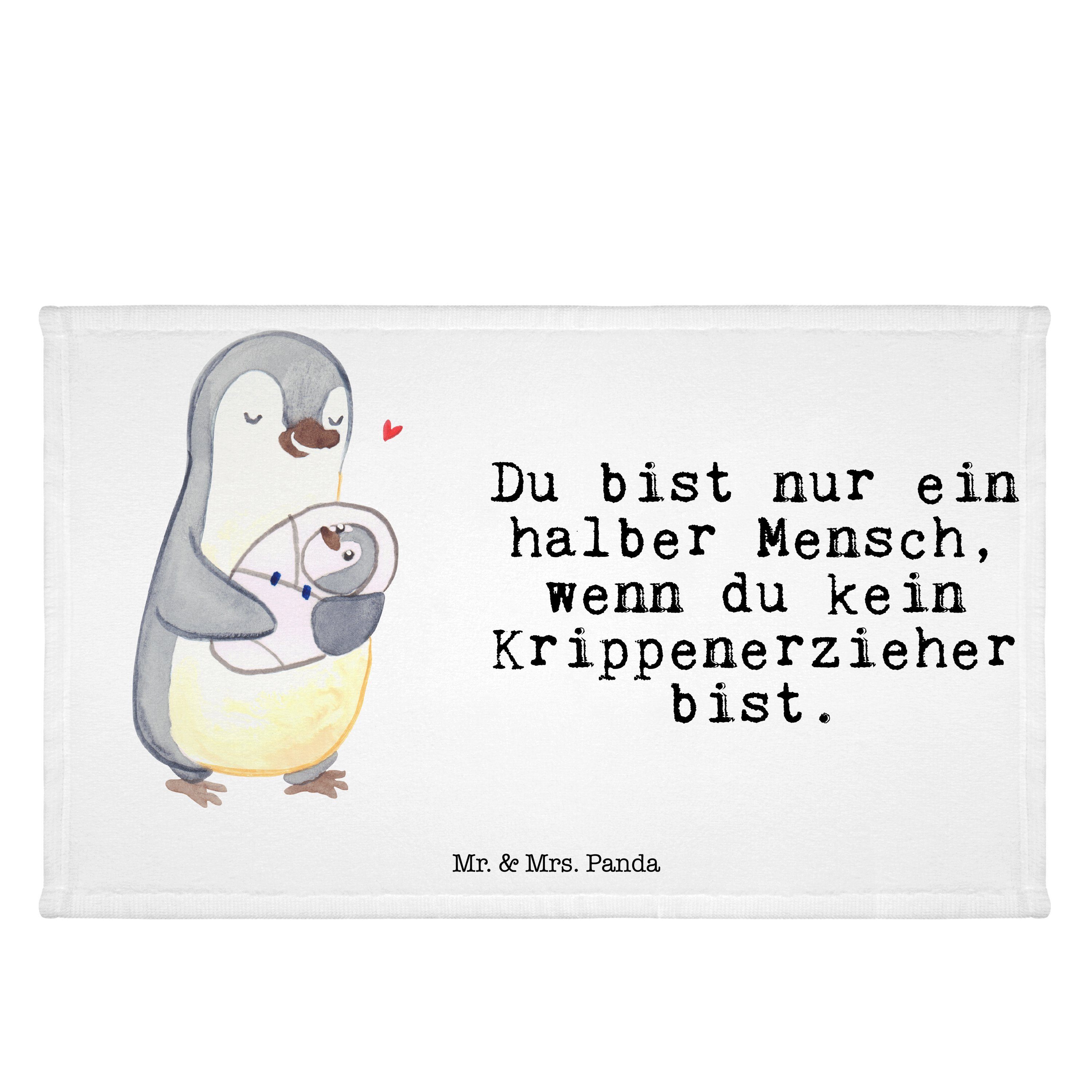 Mr. & Mrs. Panda Handtuch Krippenerzieher mit Herz - Weiß - Geschenk, KITA, Gästetuch, Frottier, (1-St)