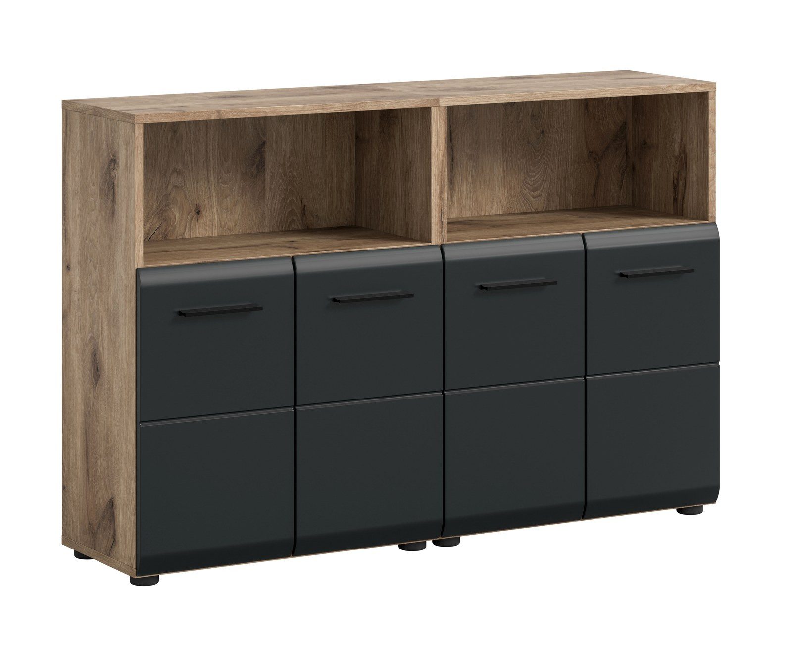 Aileenstore Badmöbel-Set ARCTIC, (2-St), 120 cm Breite, Schwarz matt, 4 Türen