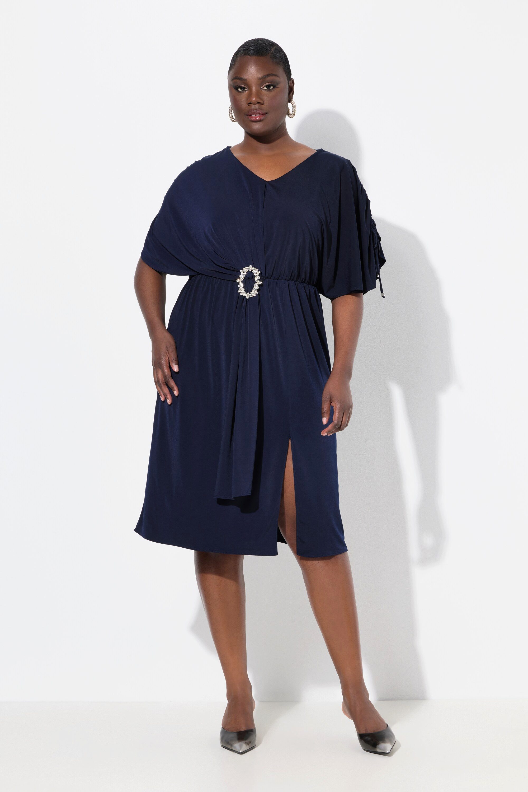Ulla Popken Cocktailkleid Midikleid drapiert Oversized günstig online kaufen