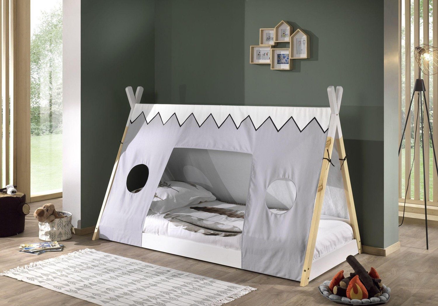 Vipack Kinderbett "TIPI, Kiefer massiv, 2-farbig lackiert, mit Rolllattenro günstig online kaufen